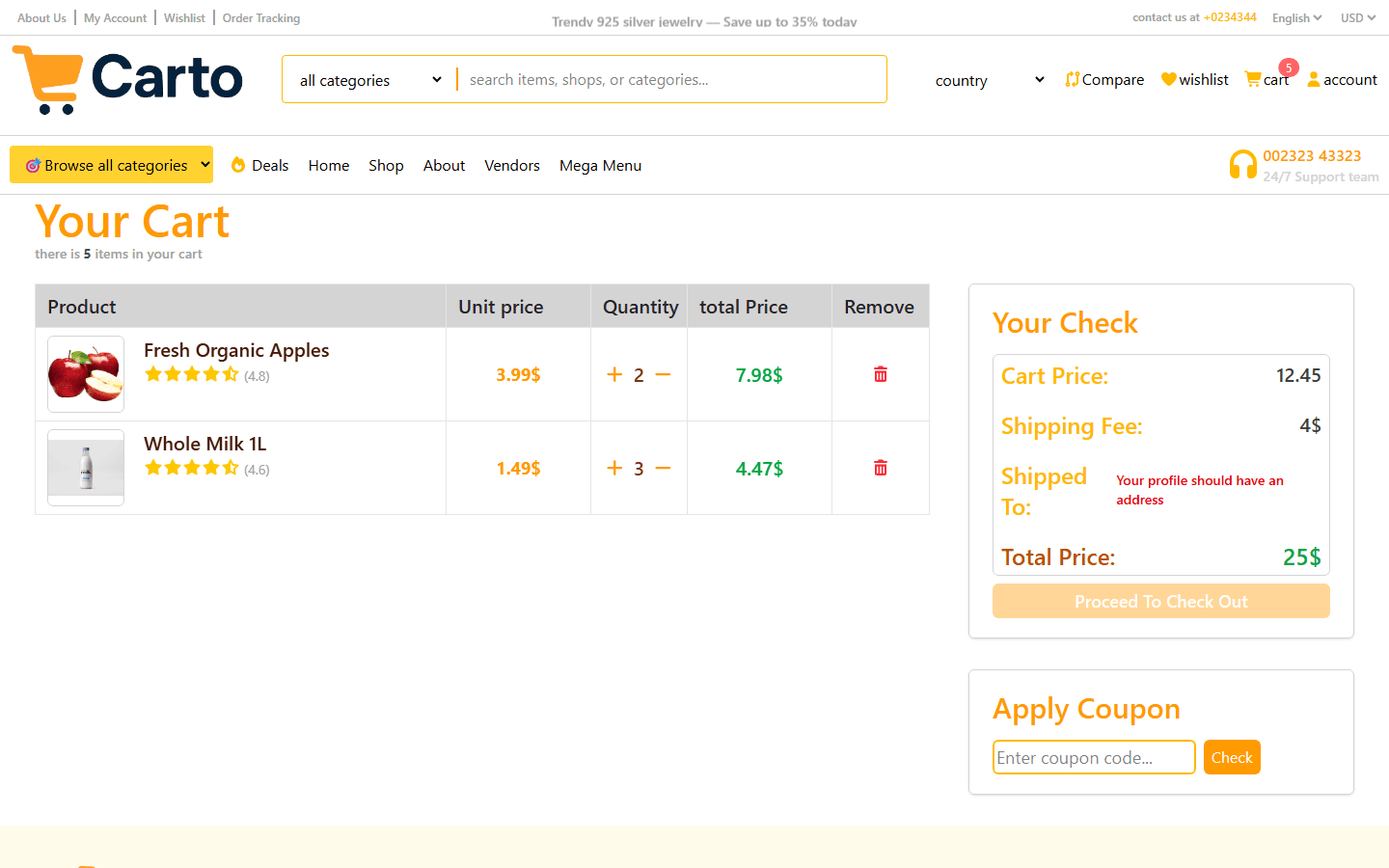 Shopping cart with order summary